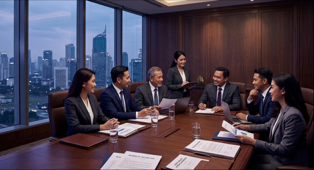 Profesional bisnis dalam rapat strategis di ruang meeting modern